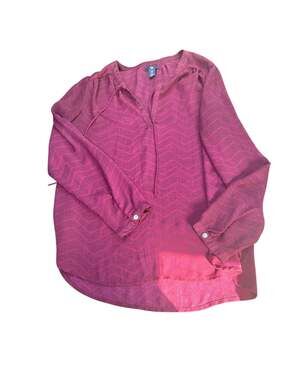 Gap Maroon Chevron Print Split Neck Tie Blouse Size Small